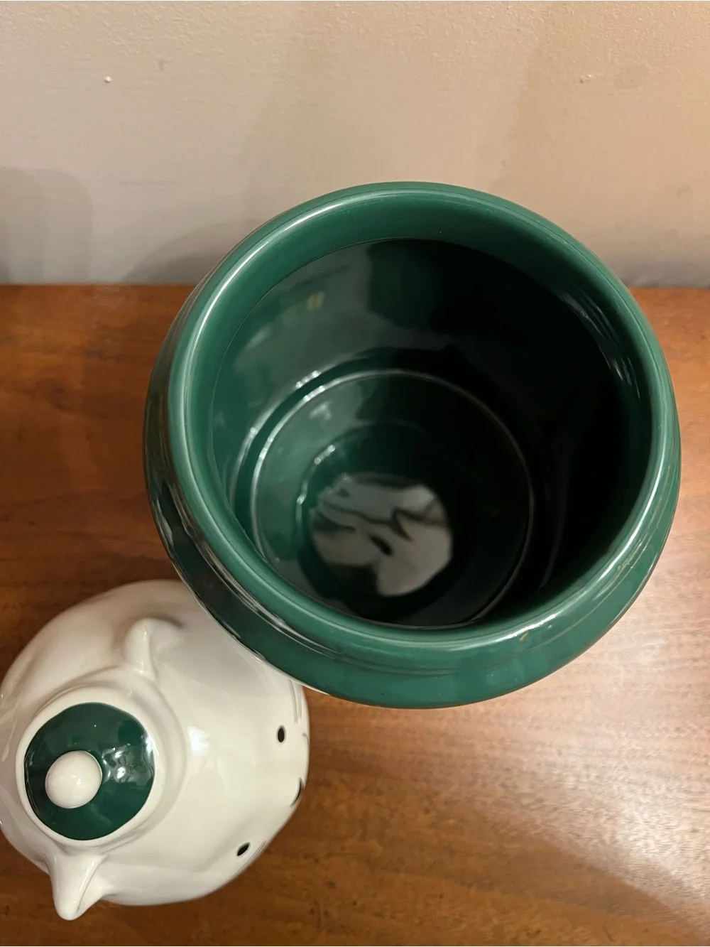 Rae Dunn Ceramic Cat Treat Jar in Green - Peace Love & Purrs